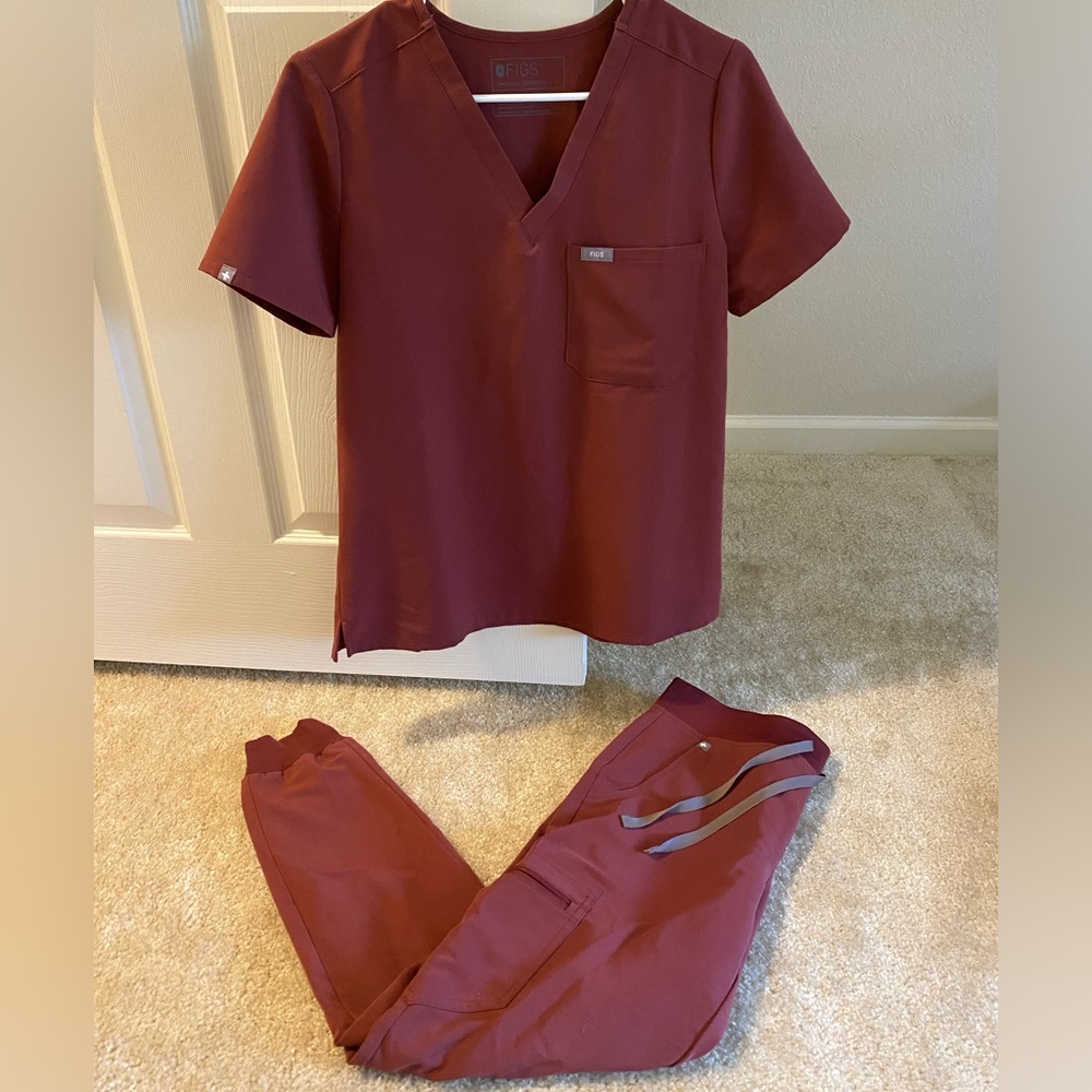 Burgundy Matching Figs Scrub Set